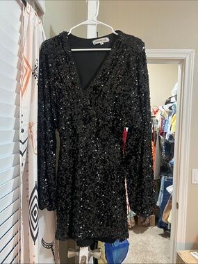 Amazing Lace Black Sequin Mini Dress